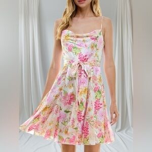 Juniors' Floral-Print Cowlneck Godet-Pleat Dress by  City Studios sz 3/4 & 11/12